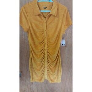 "SO" Goods For Life Mustard Yellow Bodycon Button Up DRESS Size LG SHORTSLEEVE